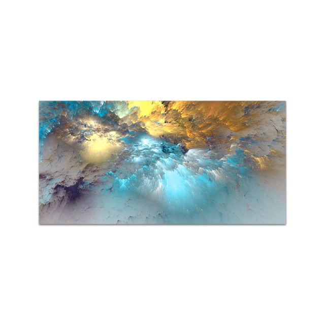 Light Blue Gold Geometric Clouds Modern Abstract Oil Painting Canvas Printing Art Wall Decoration For Home Room Decor Pictures