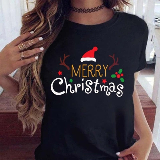 Maycaur Women Leopard Plaid Tree New Year Winter Season Cute Merry Christmas Print Tshirts Top T Shirt Ladies Graphic Female Tee