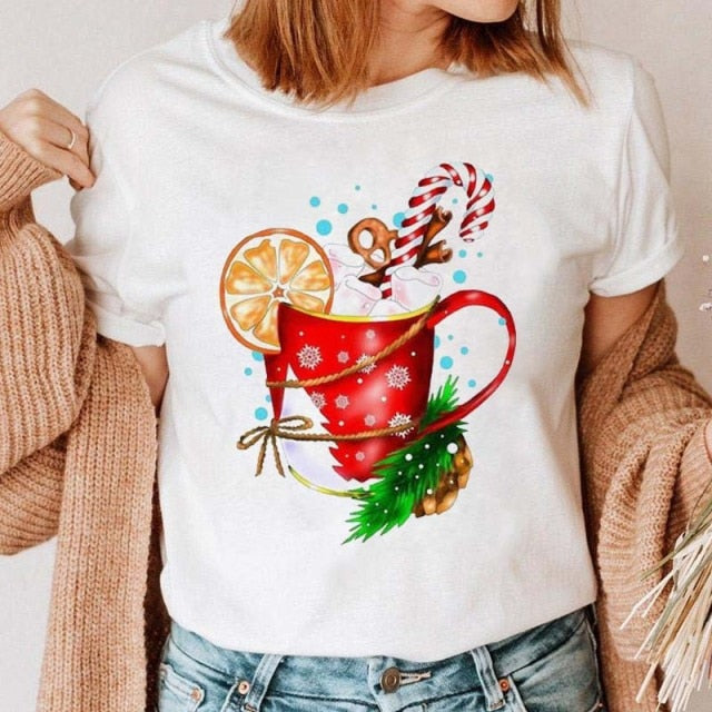 Maycaur Women Leopard Plaid Tree New Year Winter Season Cute Merry Christmas Print Tshirts Top T Shirt Ladies Graphic Female Tee