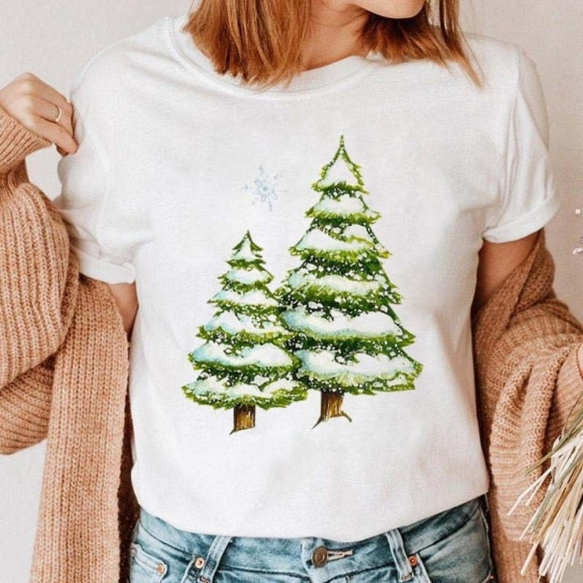 Maycaur Women Leopard Plaid Tree New Year Winter Season Cute Merry Christmas Print Tshirts Top T Shirt Ladies Graphic Female Tee