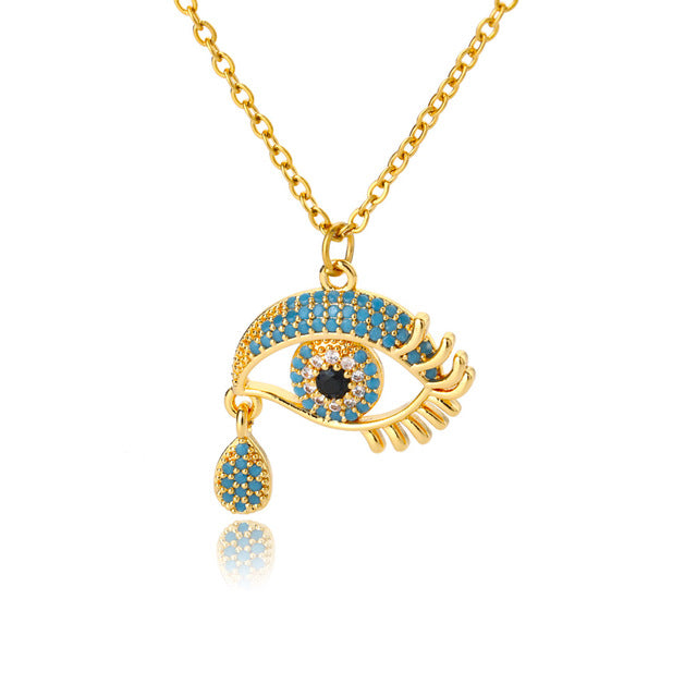 Vintage Colorful Zircon Evil Eye Necklace for Women Men Stainless Steel Gold Chain Turkish Eye Pendant Choker Necklace Jewelry