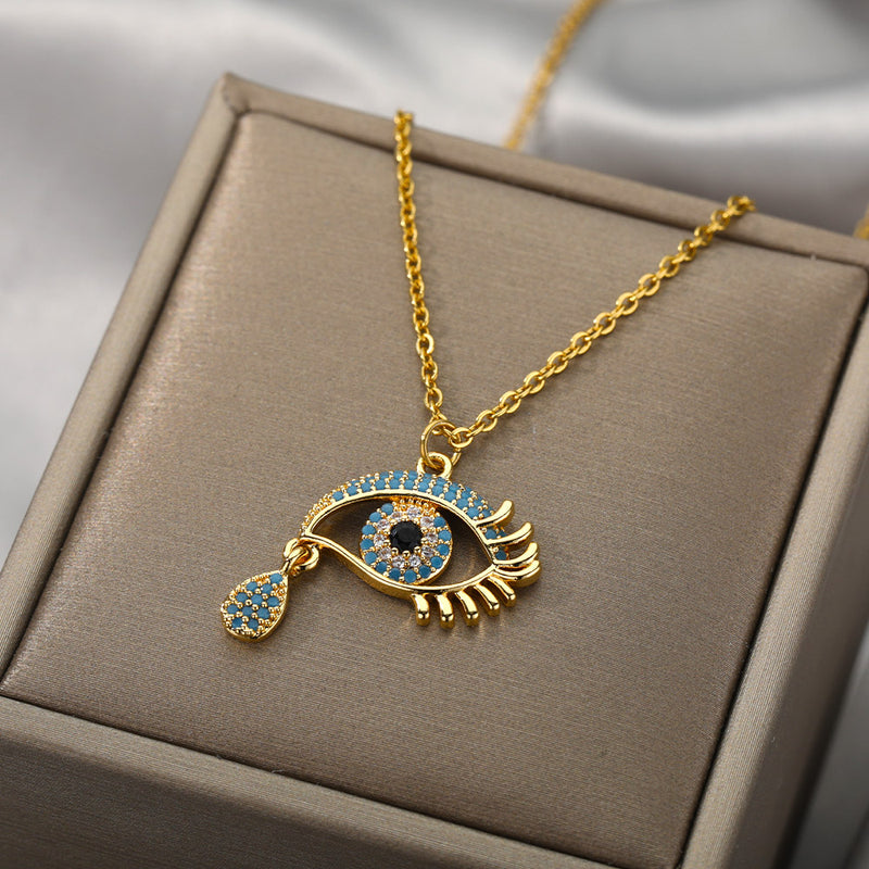 Cubic Zirconia Evil Eye Necklaces For Women Stainless Steel Gold Color Turkish Eye Crystal Necklace Christmas Jewelry Gift 2021