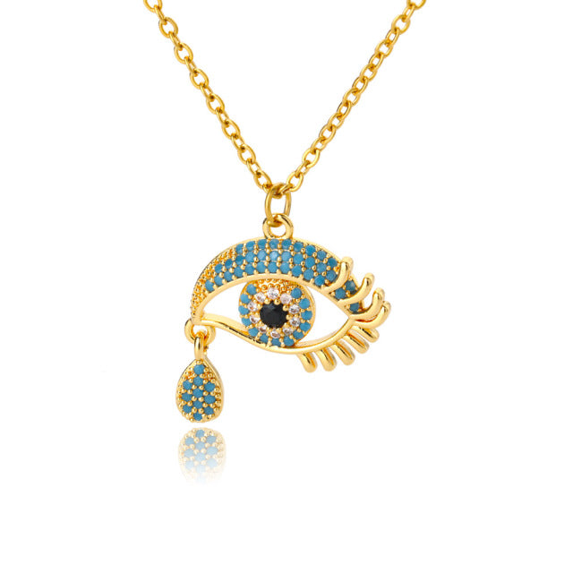 Cubic Zirconia Evil Eye Necklaces For Women Stainless Steel Gold Color Turkish Eye Crystal Necklace Christmas Jewelry Gift 2021