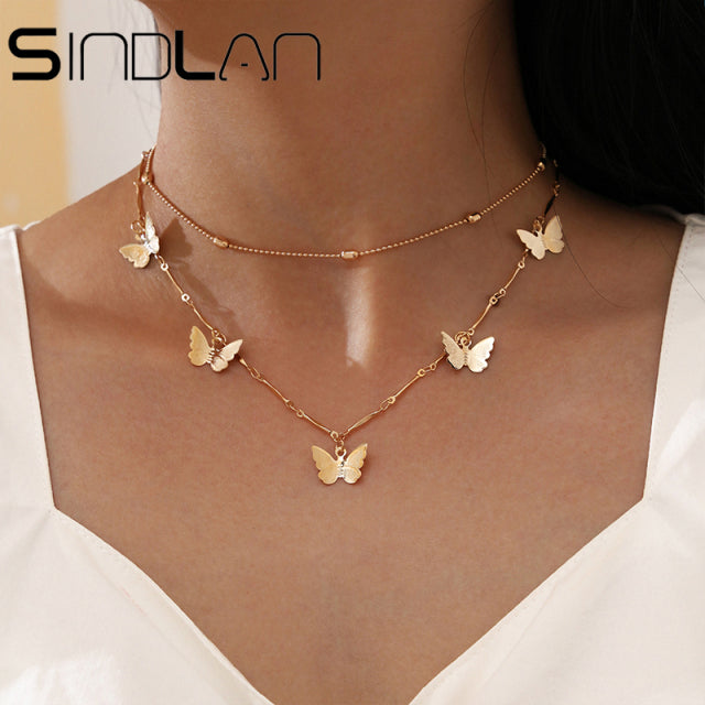 Simple Crystal Geometric Gold Pendant Necklace Set for Women Charms Kpop Fashion Square Female Vintage Jewelry Collar Para Mujer