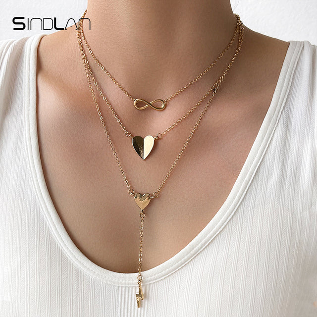 Simple Crystal Geometric Gold Pendant Necklace Set for Women Charms Kpop Fashion Square Female Vintage Jewelry Collar Para Mujer