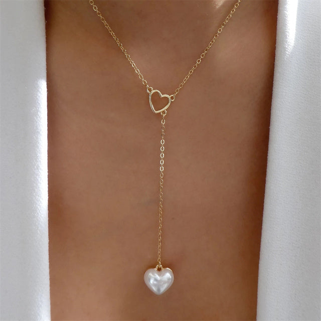 MAA-OE Fashion Gold Heart-Shaped Necklace For Women Girls Multilayer Geometric Hollow Heart Necklace Jewelry Party