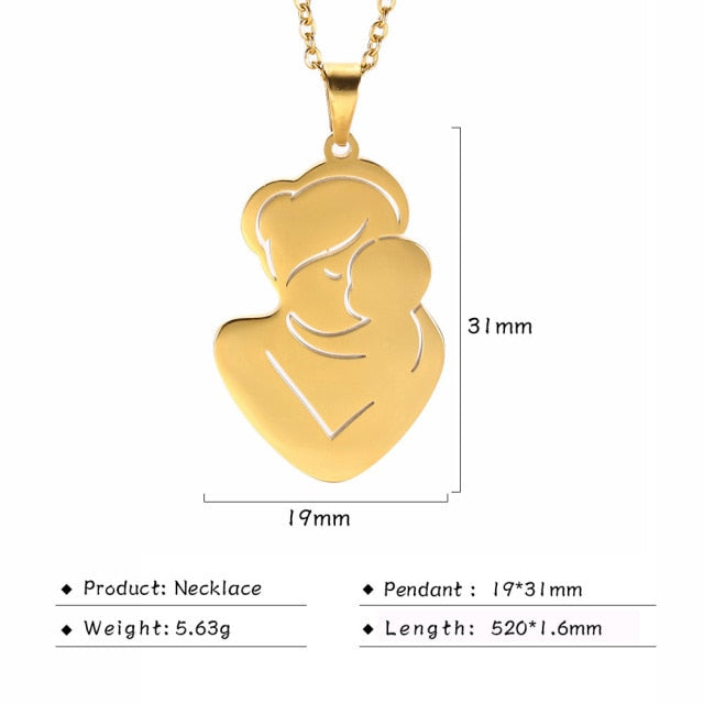 Mom Dad Baby Child Kid Mother Day Necklace Gold Color Stainless Steel Chain Gift For Women Wife Son Daughter Family Love Jewelry