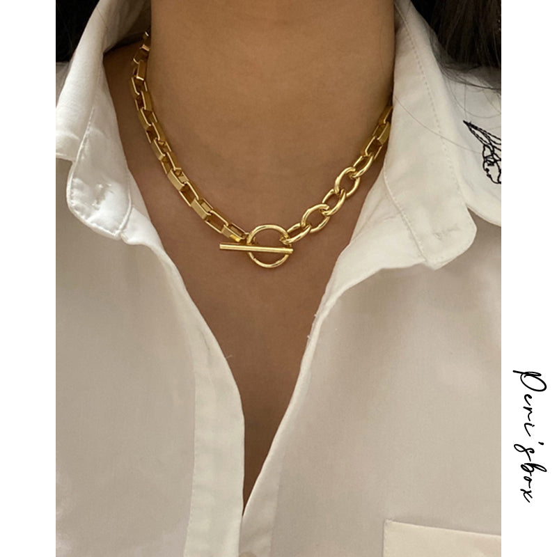 Peri's Box Box Chain Toggle Clasp Gold Necklaces Mixed Linked Circle Necklaces for Women Minimalist Choker Necklace Hot Jewelry
