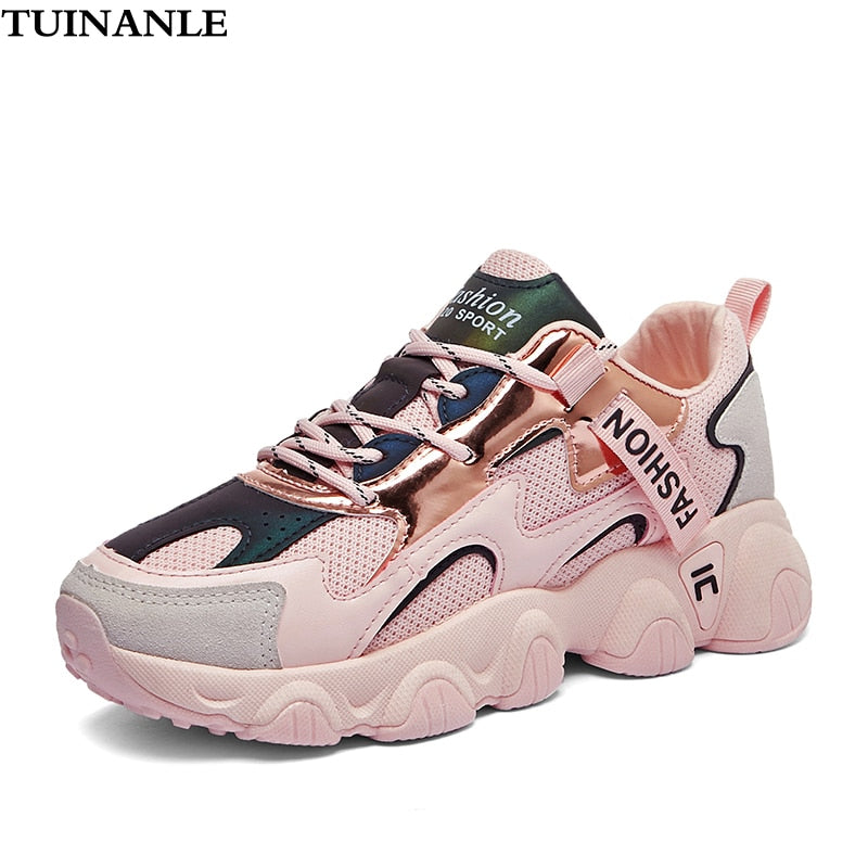 TUINANLE Chunky Sneakers 2022 Women Female Fashion Sneakers Lace-up Basket Femme Dad Platform Breathable Mesh Sneakers for Women