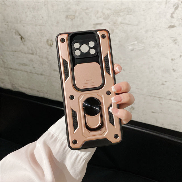 Slide Camera Shockproof Armor Case For Xiaomi Pocophone POCO X3 Pro Camouflage Magnetic Car Holder Phone Cover for Poco X3 NFC