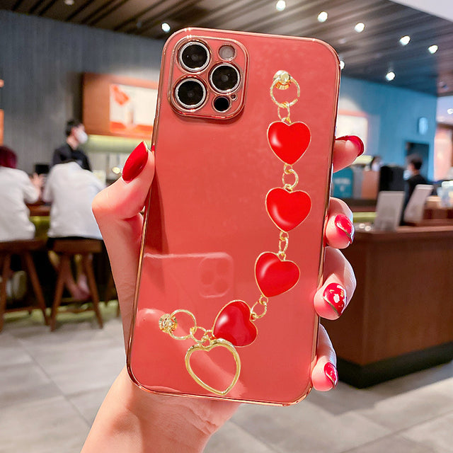 Heart Wristband Soft Silicone Phone Case For Huawei P20 P30 P40 Lite P40 P50 P smart 2021 Y9 2019 Y9S Plating Back cover cases