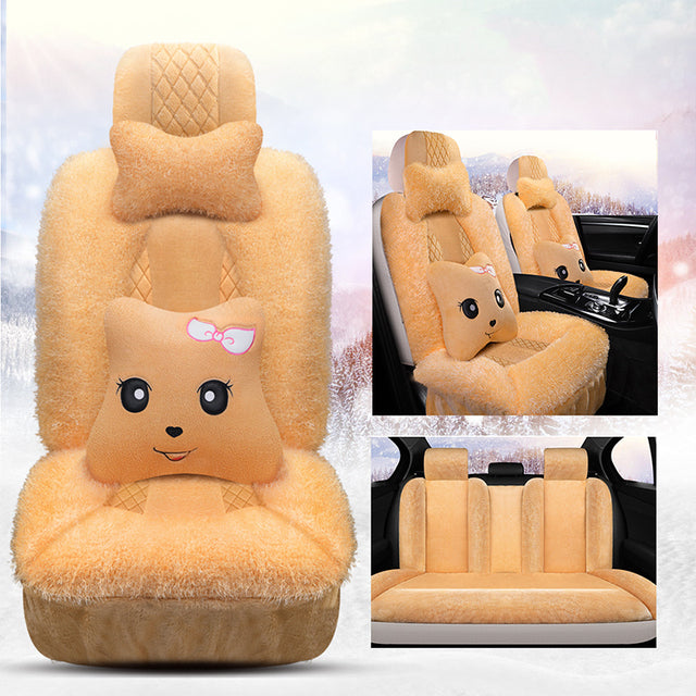 Car seat cover  winter plush car seat without backrest three-piece comfort warm winter short plush seat cover single seat cushio