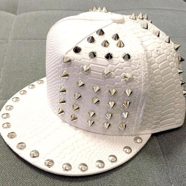 wholesale spiked rivet nail handmade snakeskin leather luxury brand snapback for women men white black novelty baseball cap hats