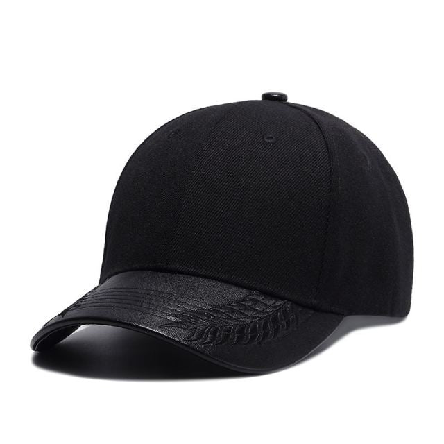 Wuaumx High Quality Summer Hats For Women Black Baseball Cap Men PU Leather Brim Bone Snapback Hip Hop Cap For Men Casquette
